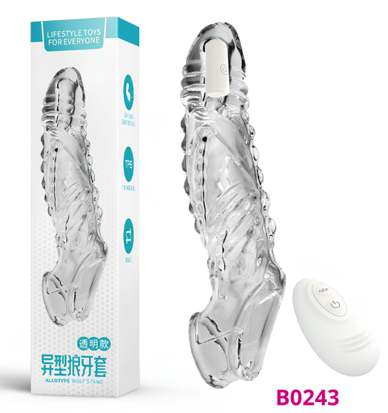 Bao cao su Hanyun Wolf Teeth dài 225 mm rung mạnh điều khiển dùng pin sạc