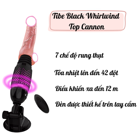 Dương vật giả dính tường Dibe Black Whirlwind Top Cannon 7 chế độ rung thụt tỏa nhiệt điều khiển từ xa dùng sạc