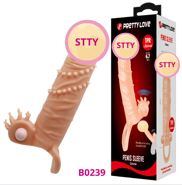 Bao cao su Pretty Love Penis Sleeve Conner dài 17cm màu da có quai đeo rung mạnh ở gốc dùng pin