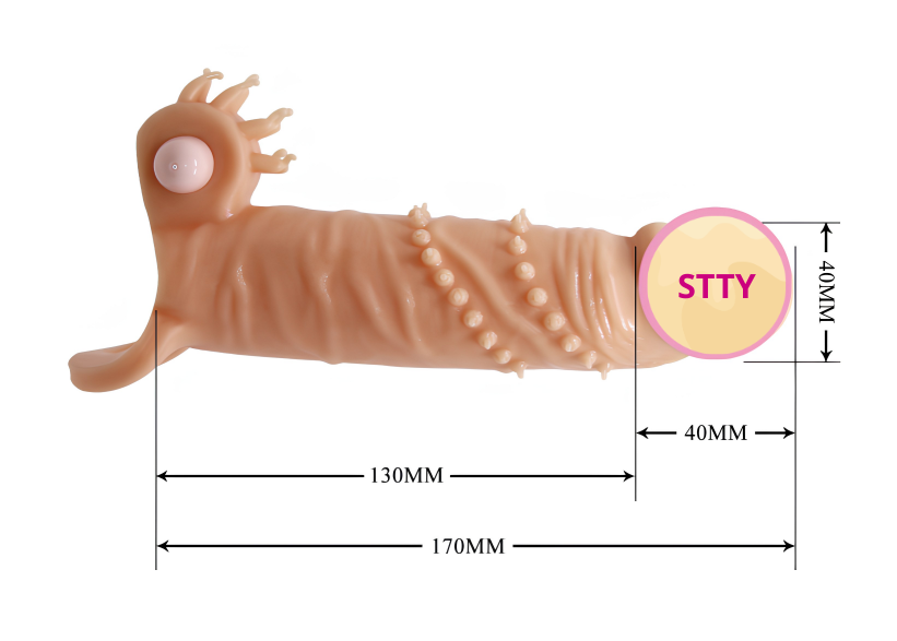 Bao cao su Pretty Love Penis Sleeve Conner dài 17cm màu da có quai đeo rung mạnh ở gốc dùng pin