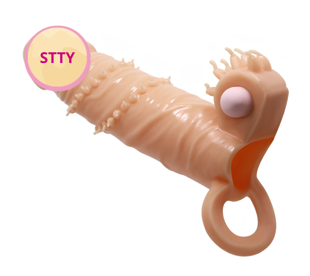 Bao cao su Pretty Love Penis Sleeve Conner dài 17cm màu da có quai đeo rung mạnh ở gốc dùng pin