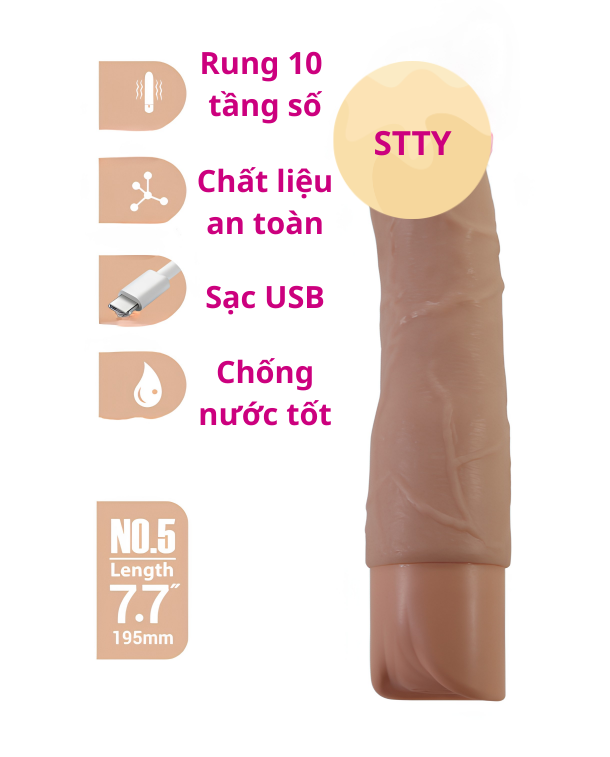 Dương vật giả Pretty Love Jermaine 10 chế độ rung pin sạc