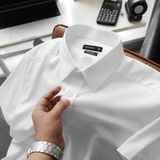  Sơ mi ngắn tay trơn, thêu logo ở nẹp cúc GSTB022 