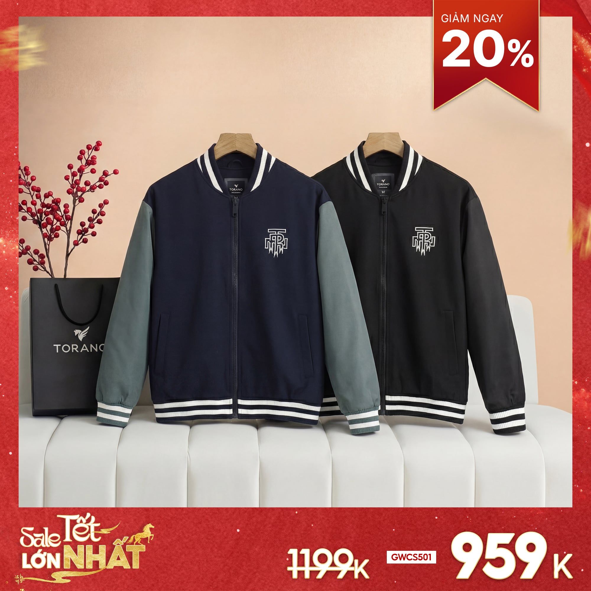  Áo khoác nỉ can phối cổ bomber thêu logo ngực GWCS501 