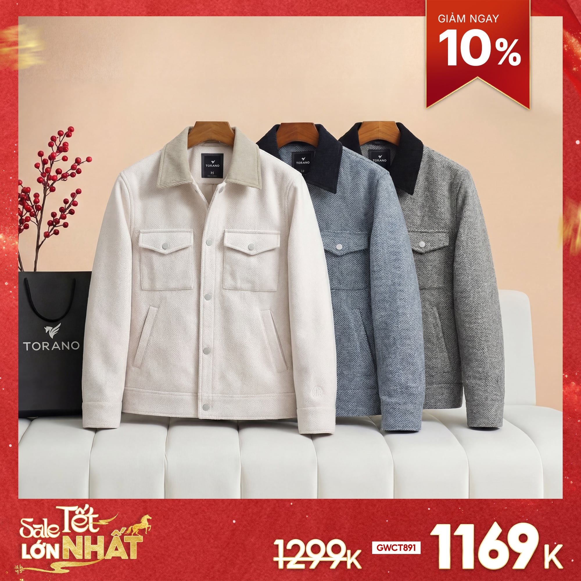  Áo khoác 2 lớp dạ cổ bẻ thêu logo tay GWCT891 