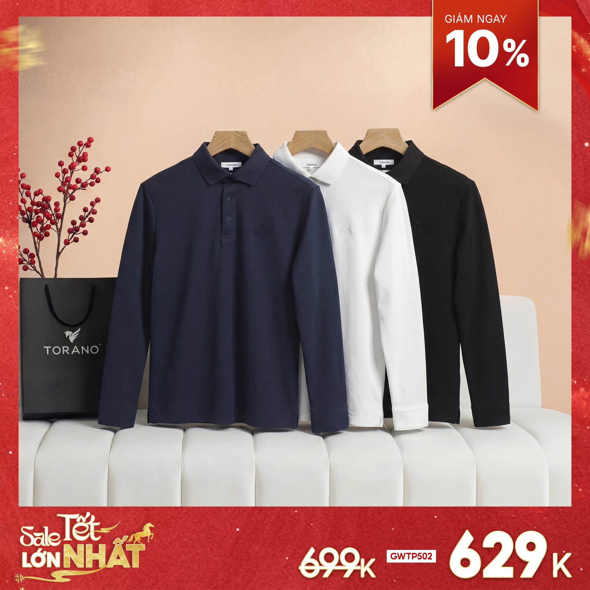  Áo Polo dài tay basic thêu logo ngực GWTP502 