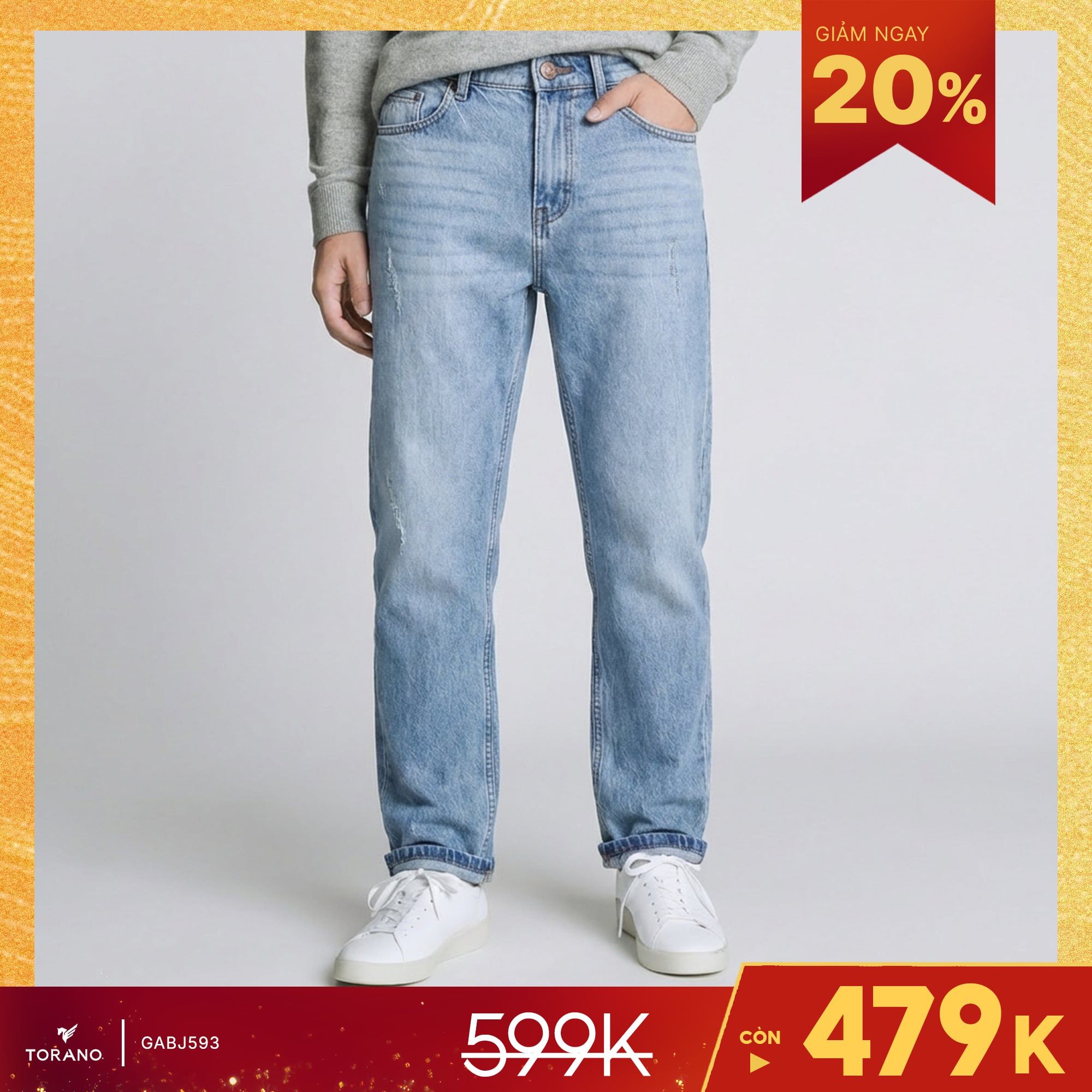  Quần Jeans xước regularfit GABJ593 