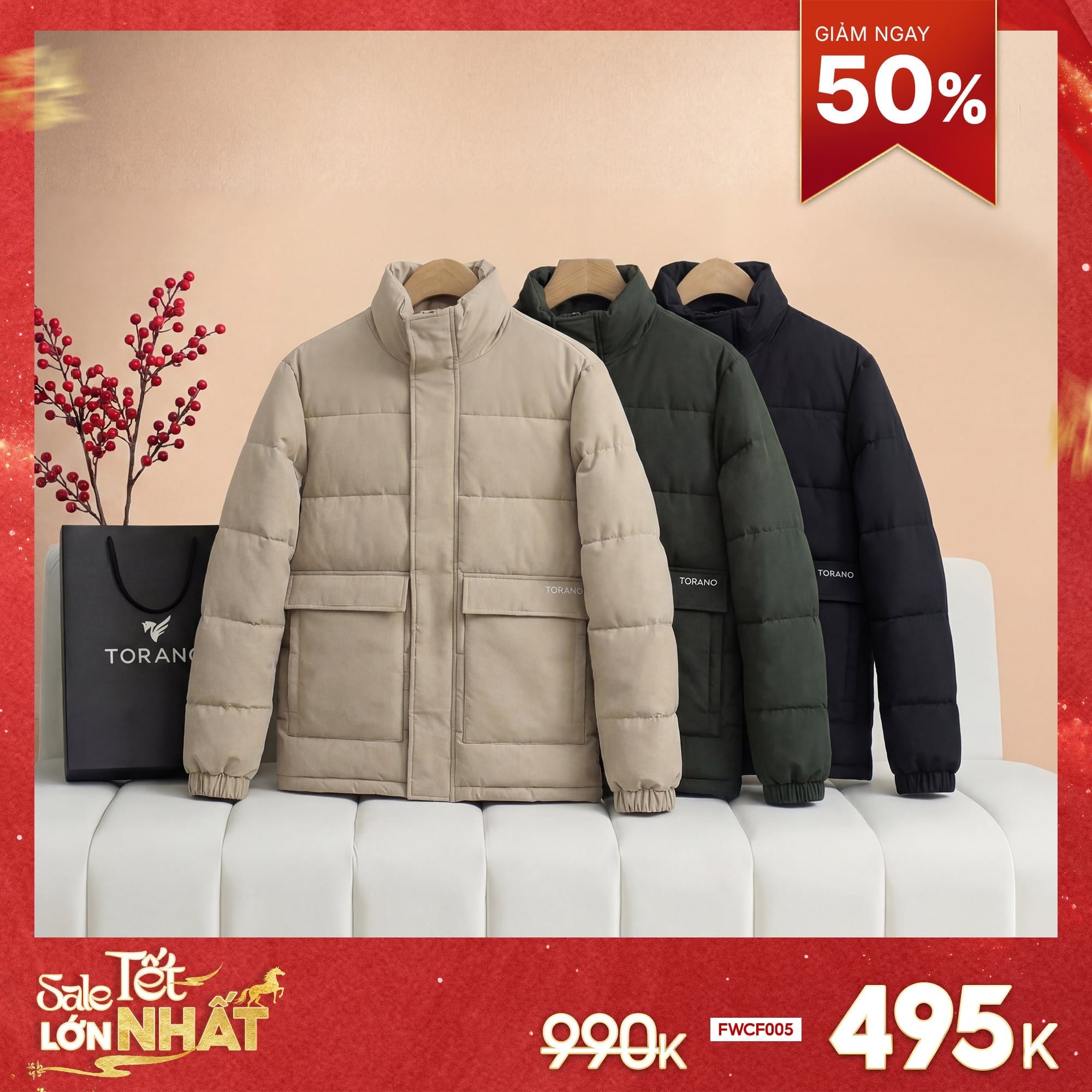  Áo khoác phao 3 lớp lót bông cổ cao FWCF005 