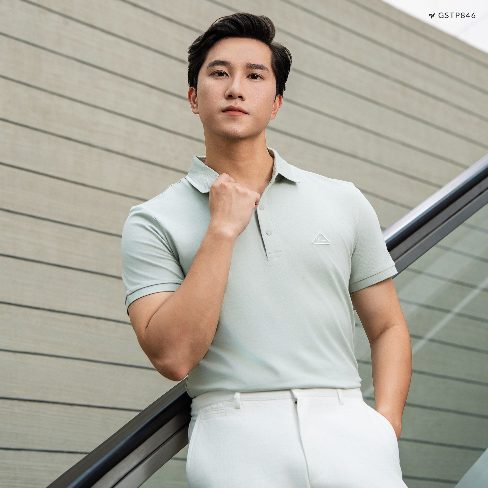  Áo polo trơn kẻ in logo ngực GSTP846 
