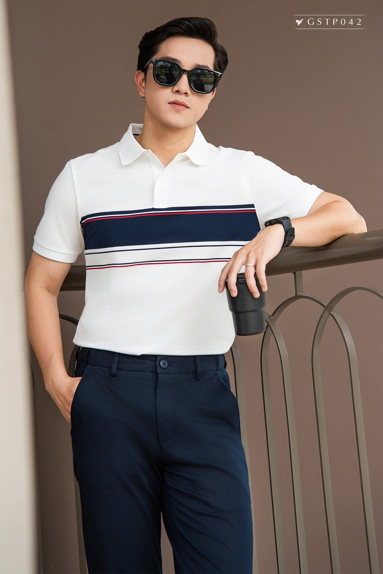 Áo polo kẻ bo tay phối màu GSTP042 