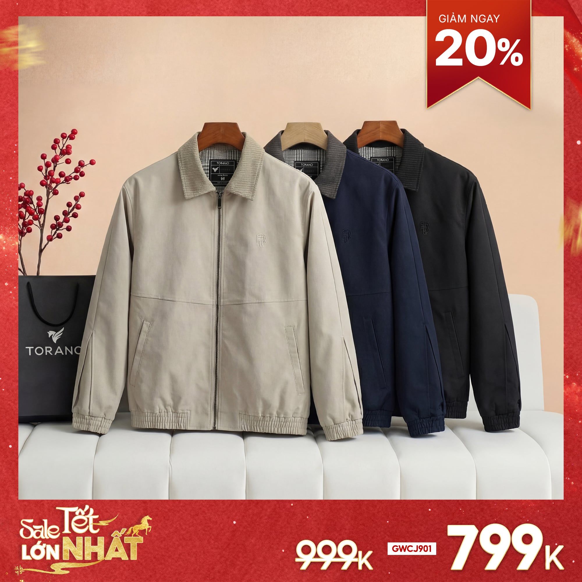  Áo khoác khaki 2 lớp túi khóa thêu logo ngực GWCJ901 