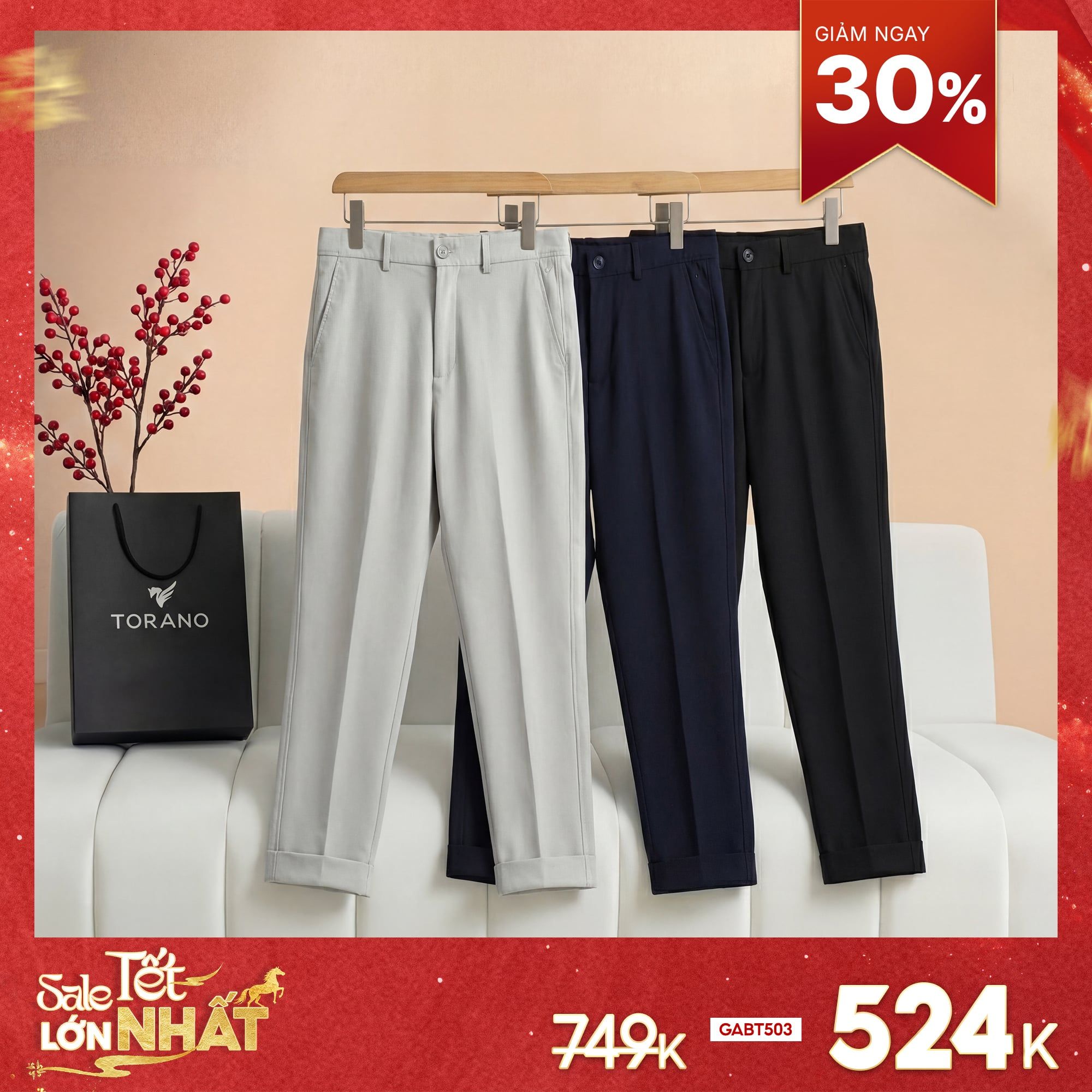  Quần âu slimfit trơn cạp luồn chun thêu logo GABT503 