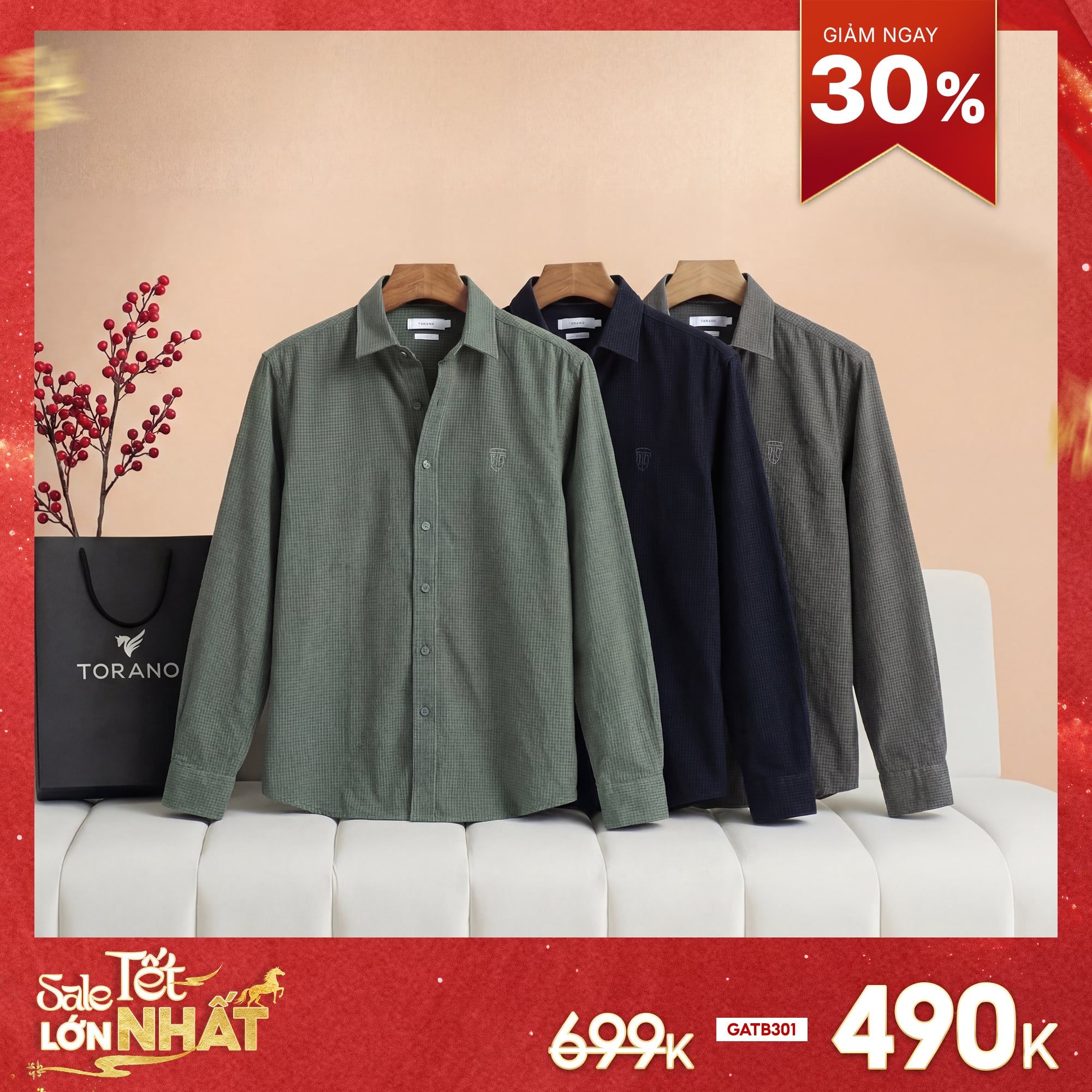  Sơ mi dài tay nhung tăm regularfit thêu logo ngực GATB301 