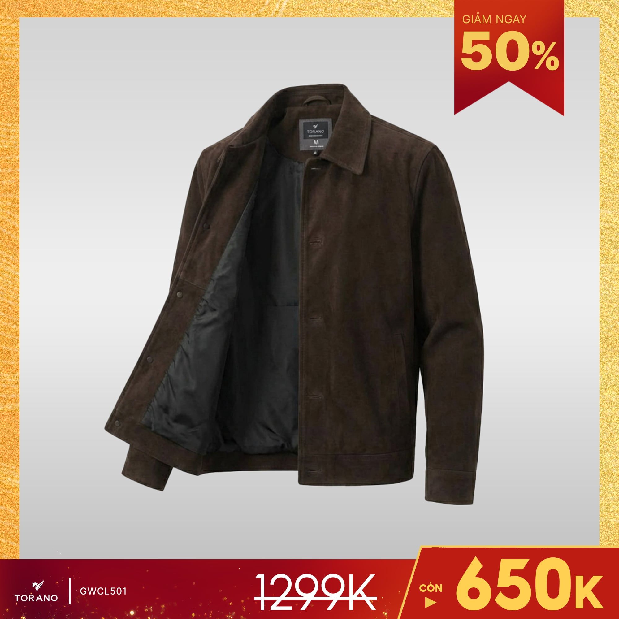  Áo khoác da lộn basic cổ bẻ cúc khắc logo GWCL501 