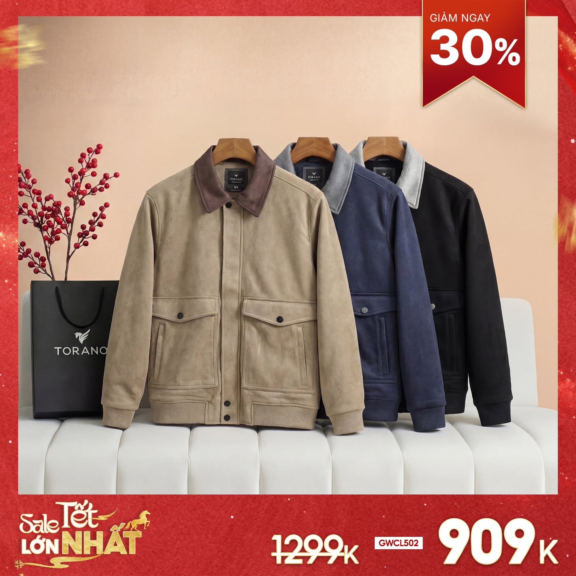  Áo khoác da lộn basic cổ bẻ cúc dập logo GWCL502 