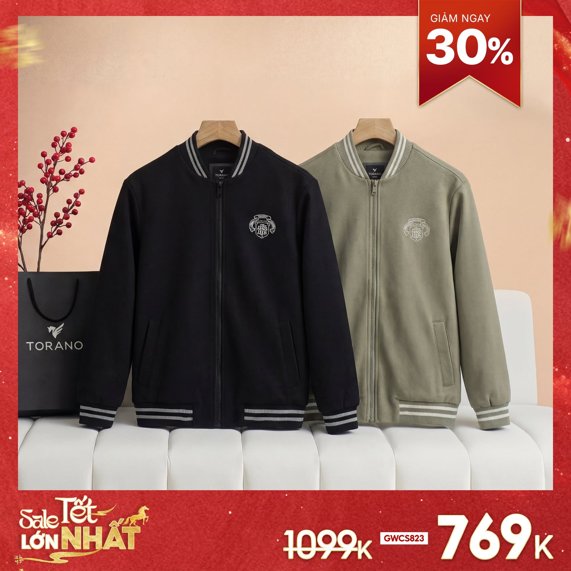  Áo khoác nỉ cổ bomber thêu logo ngực GWCS823 