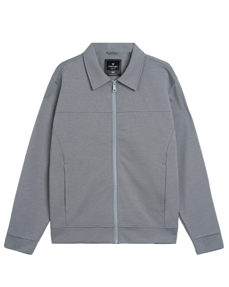  Áo khoác nỉ bộ trơn cổ bẻ thêu logo ở tay áo GWCS821 - GWBS821 