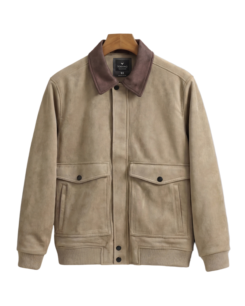  Áo khoác da lộn basic cổ bẻ cúc dập logo GWCL502 