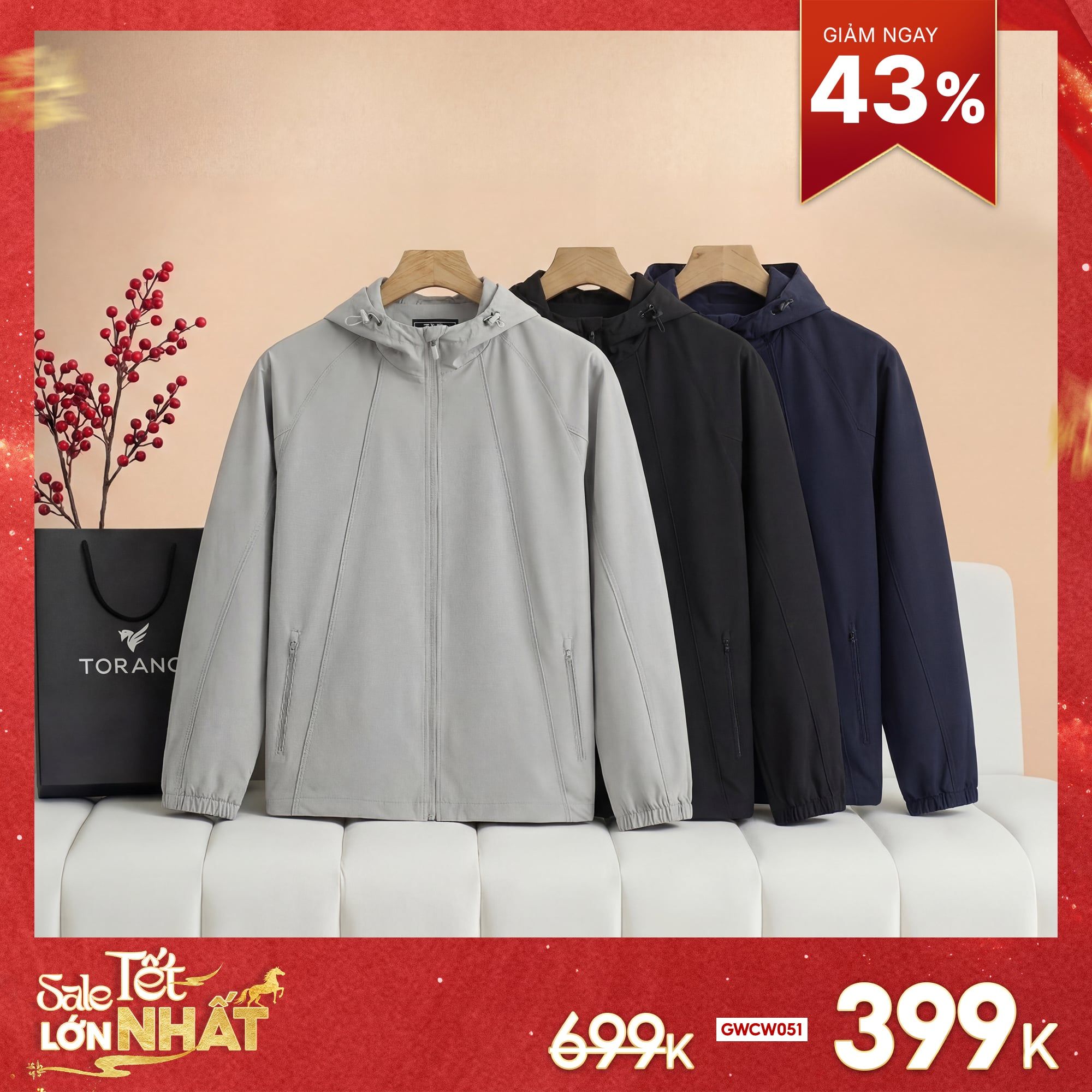  Áo khoác bộ gió 2 lớp can phối mũ liền GWCW051 - GWBW051 