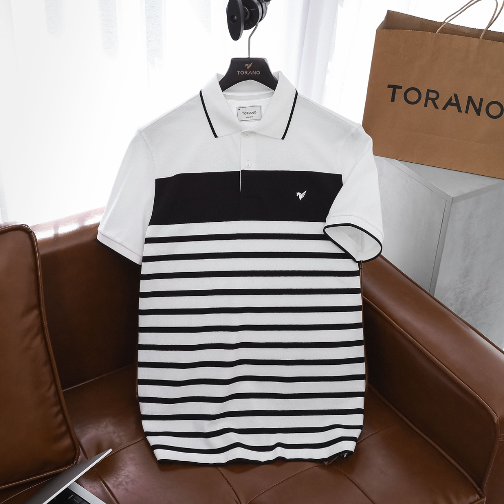  Áo polo kẻ ngang in logo ngực GSTP041 