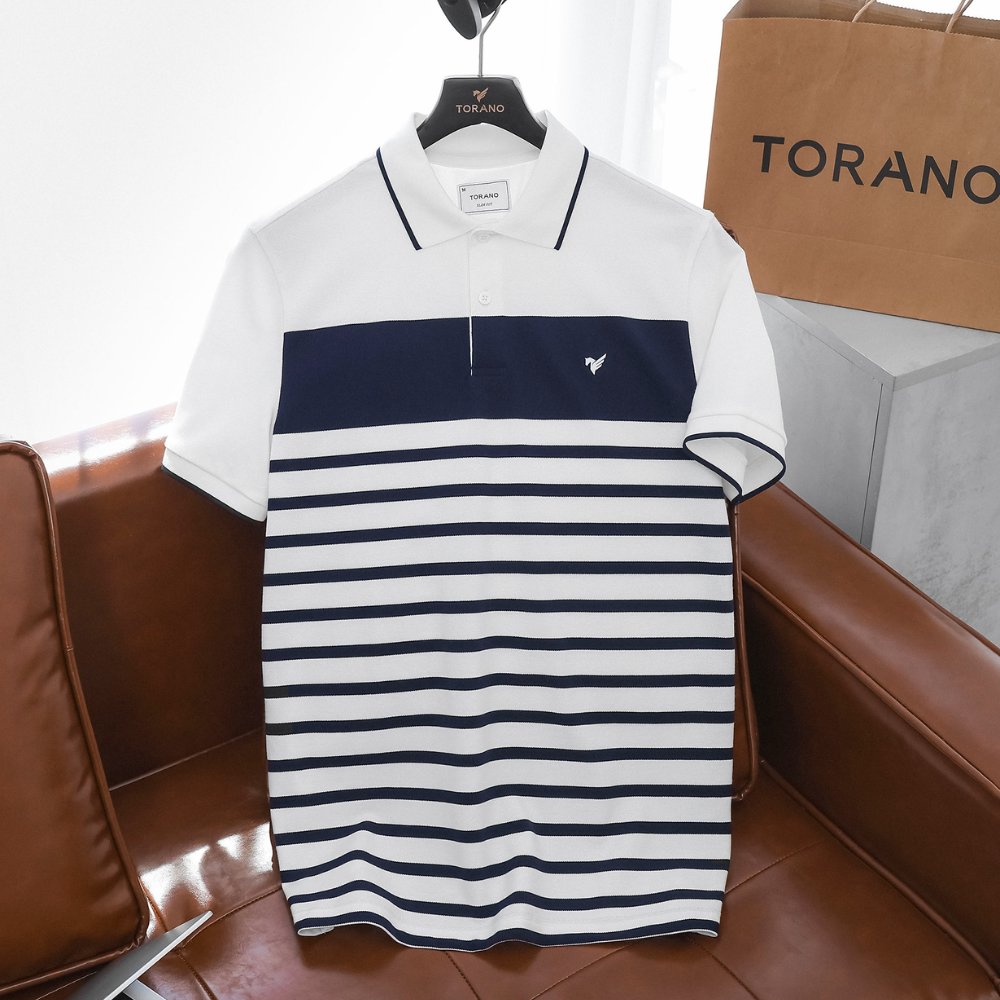  Áo polo kẻ ngang in logo ngực GSTP041 