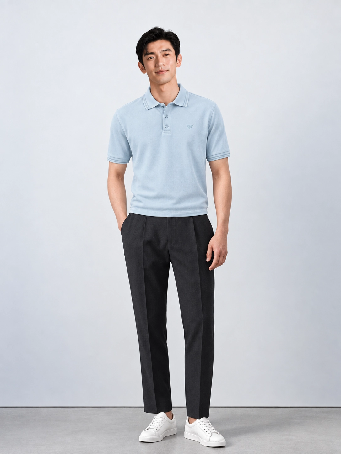 Áo polo nam trơn basic thêu logo Lacoste TC ESTP038 — ảnh phẳng