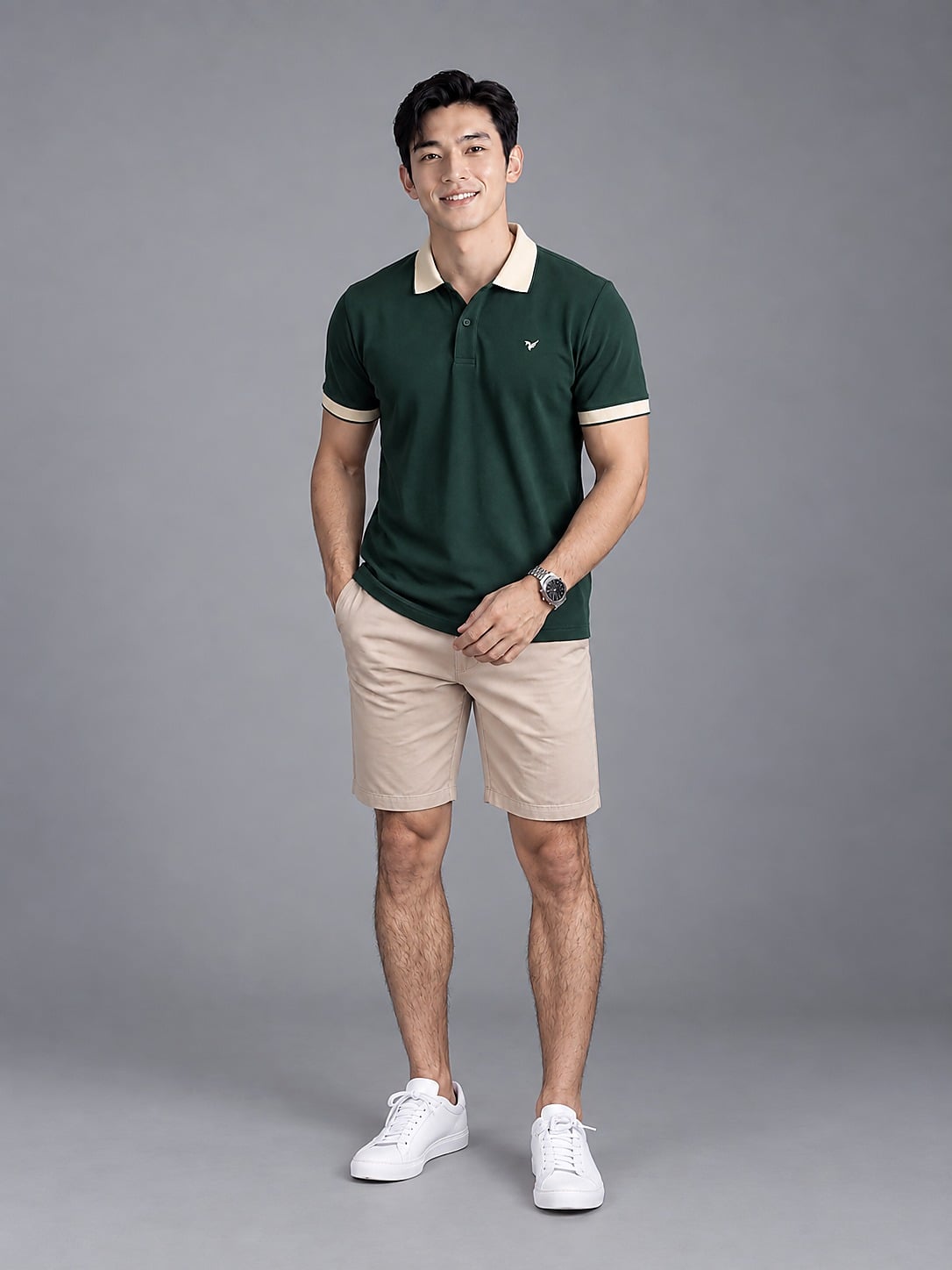 Áo polo nam trơn bo kẻ Micro Poly khô nhanh FSTP003 — ảnh phẳng