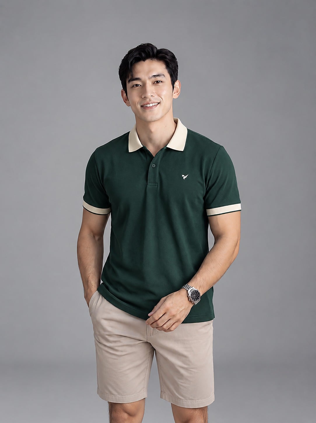 Áo polo nam trơn bo kẻ Micro Poly khô nhanh FSTP003