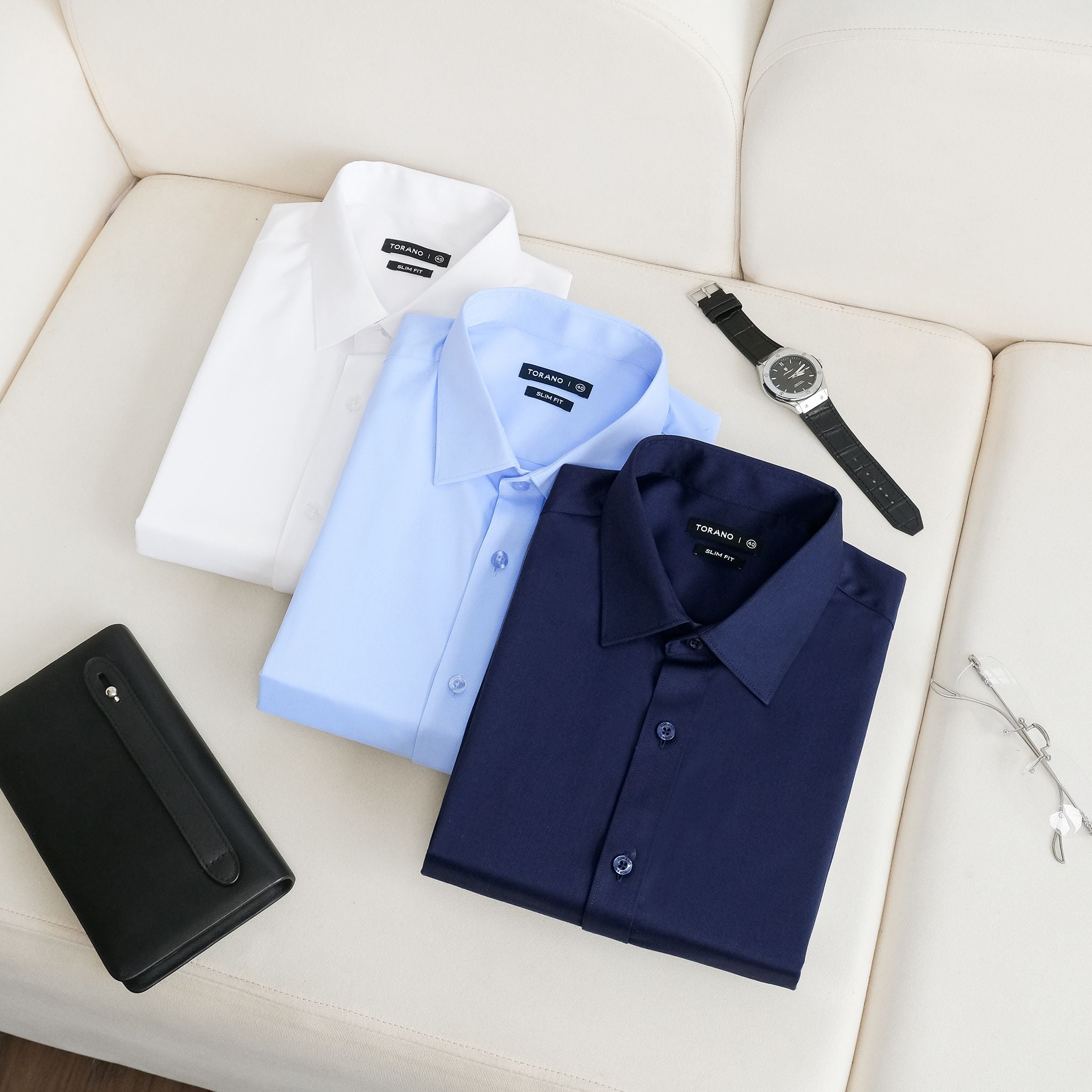  Sơ mi dài tay trơn, thêu logo ở măng xét tay GATB028 