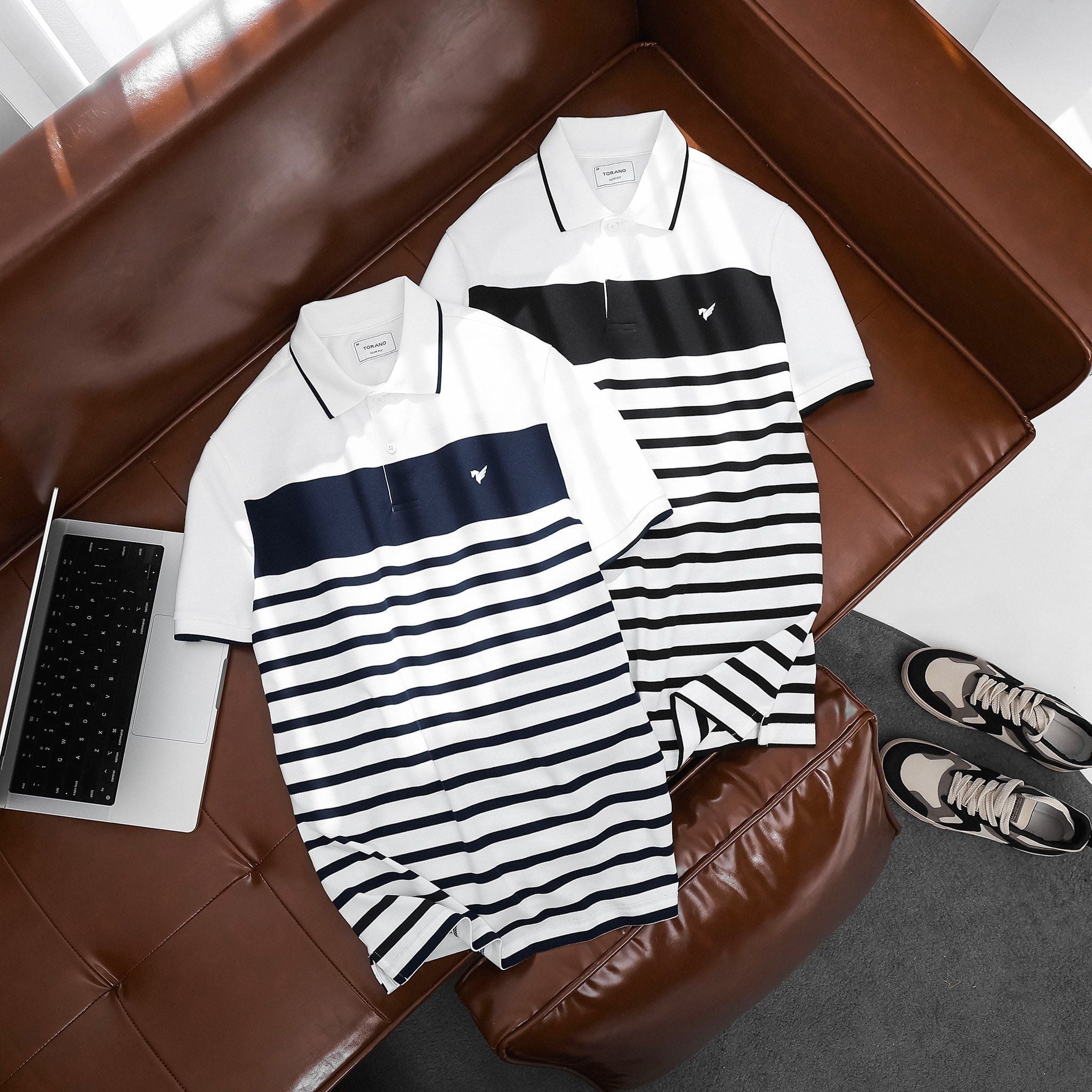  Áo polo kẻ ngang in logo ngực GSTP041 