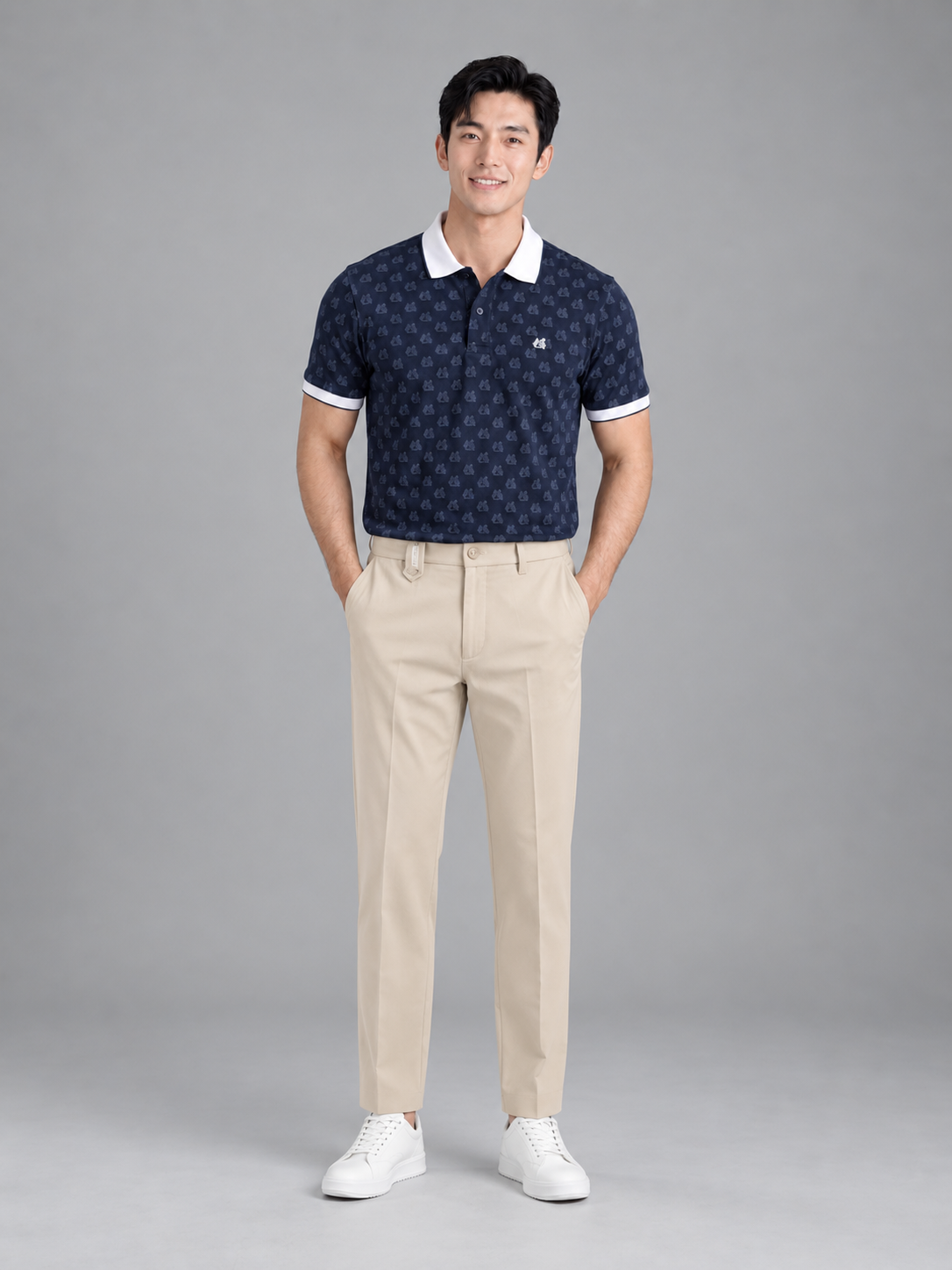 Áo polo nam monogram in tràn Pique Cotton GSTP051 — ảnh phẳng