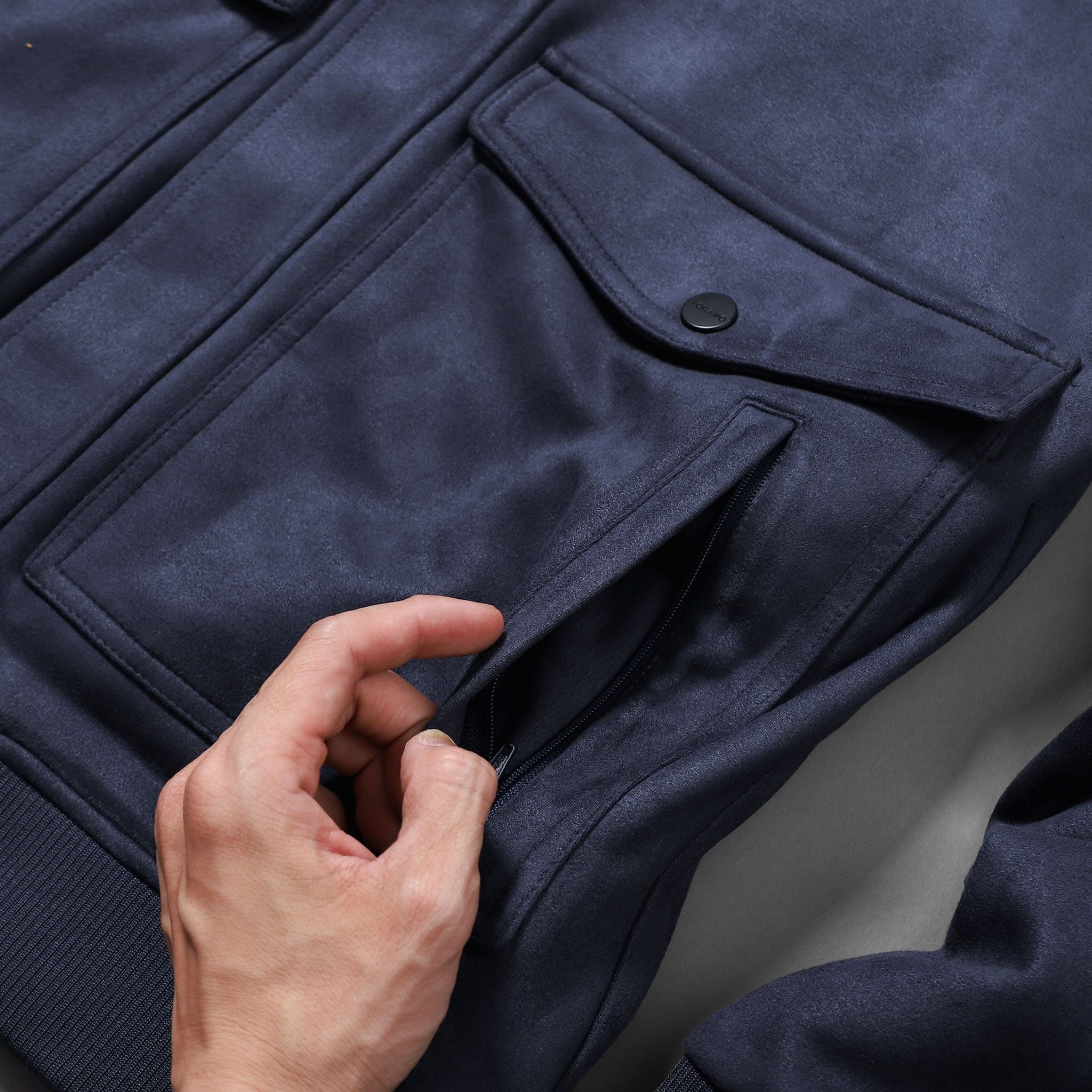  Áo khoác da lộn basic cổ bẻ cúc dập logo GWCL502 