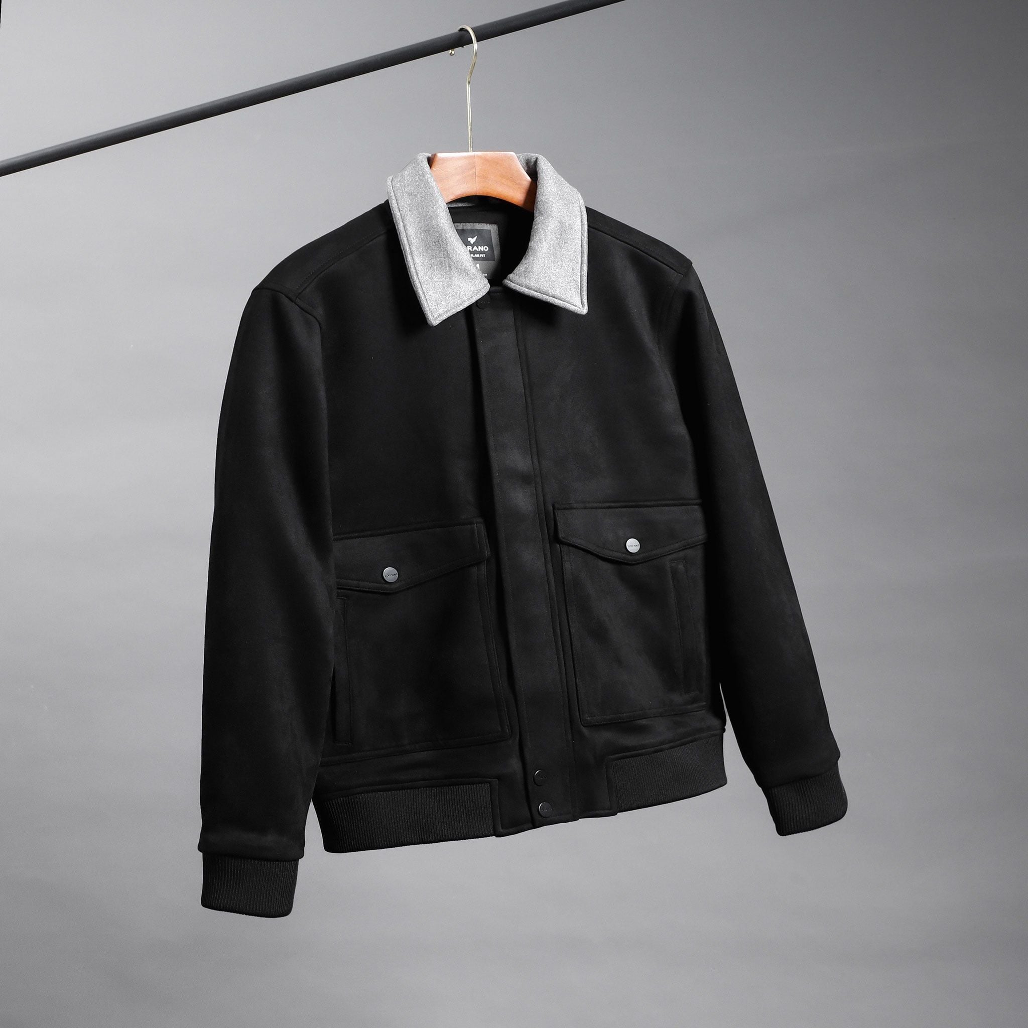  Áo khoác da lộn basic cổ bẻ cúc dập logo GWCL502 