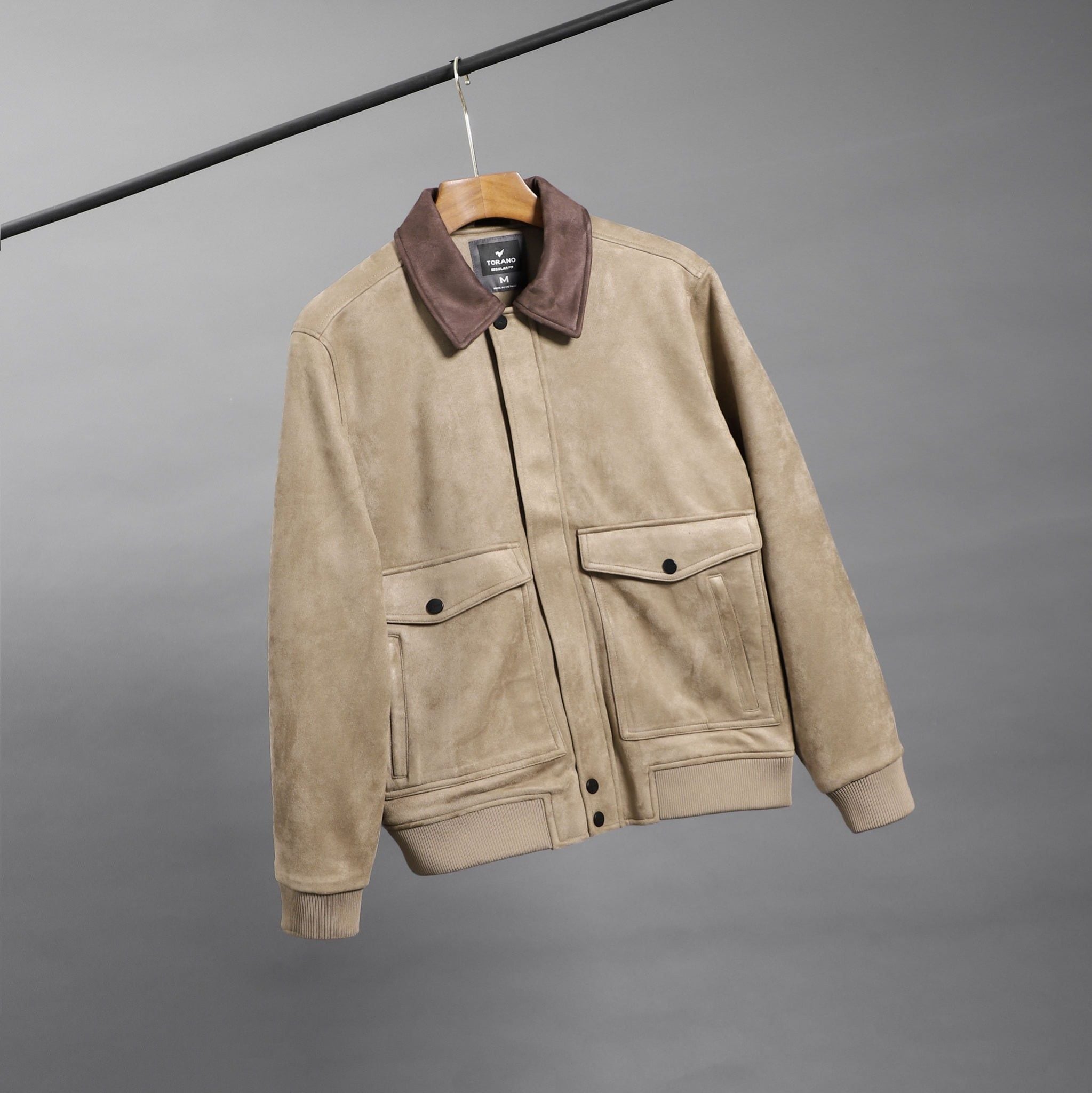  Áo khoác da lộn basic cổ bẻ cúc dập logo GWCL502 