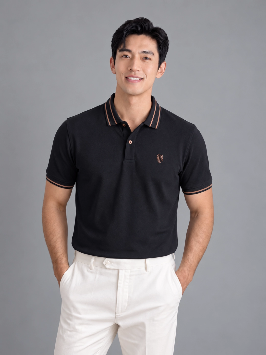 Áo polo nam trơn bo kẻ Silk Touch co giãn HSTP903