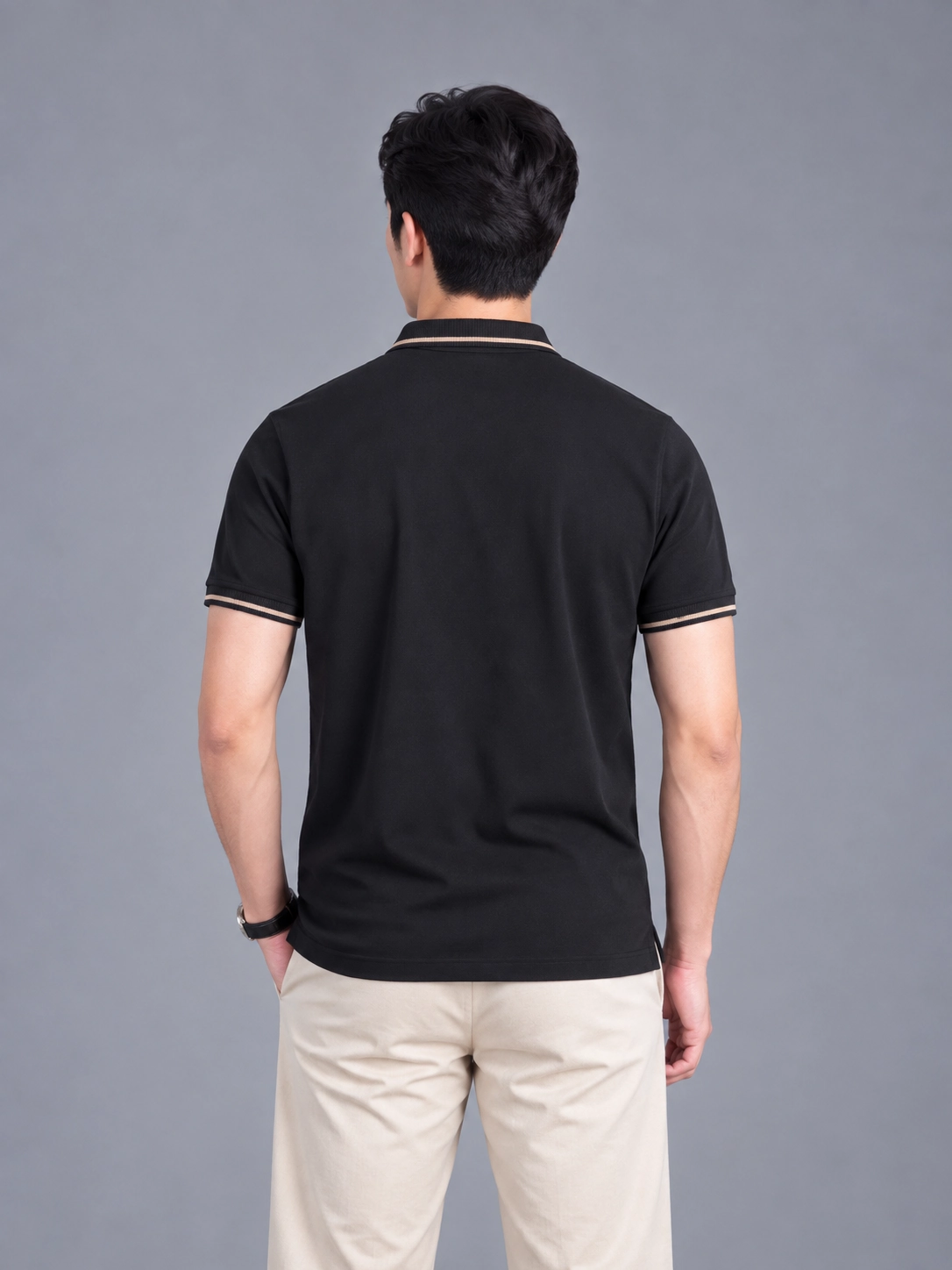 Áo polo nam trơn bo kẻ Silk Touch co giãn HSTP904 — ảnh phẳng