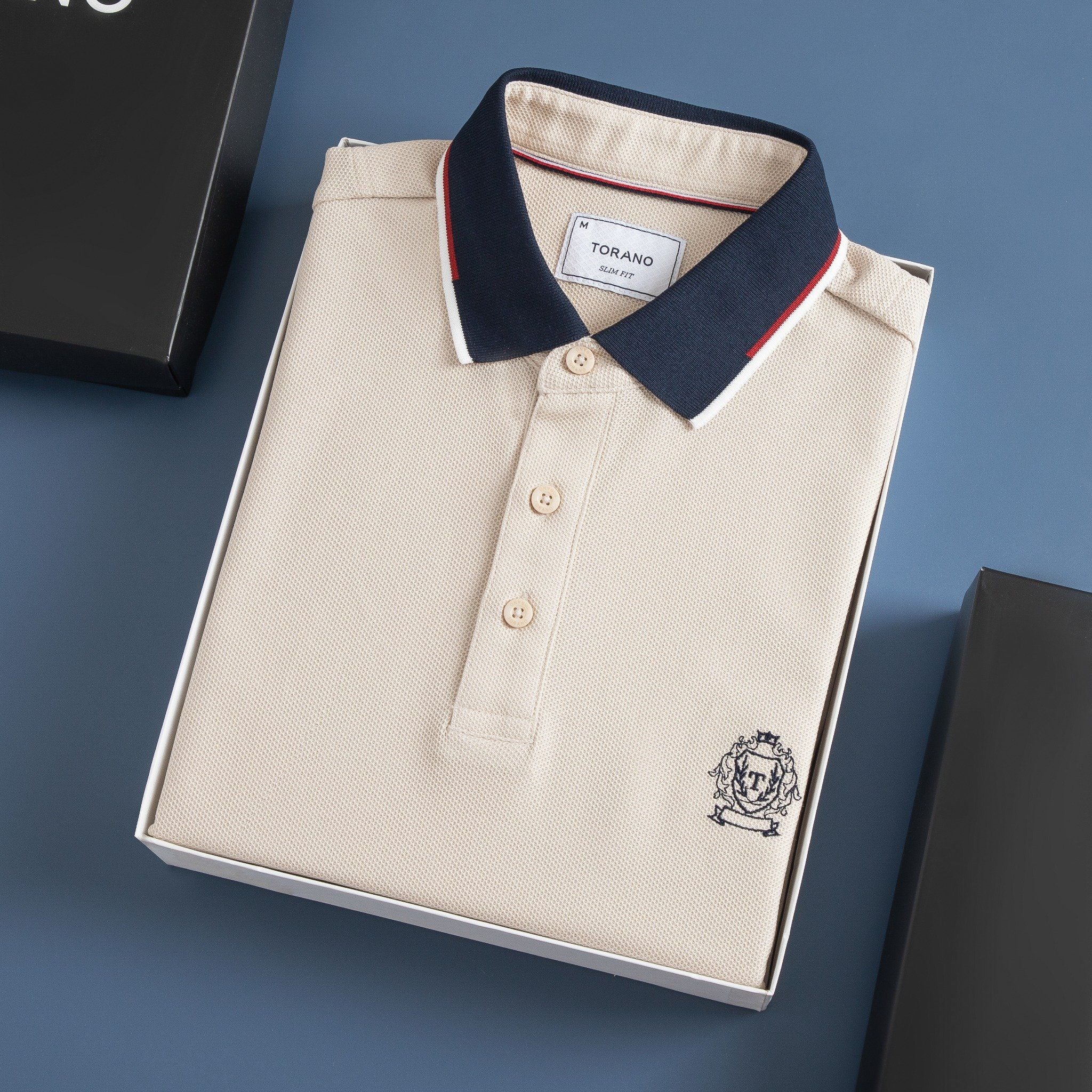  Áo polo trơn bo kẻ thêu logo ngực GSTP643 