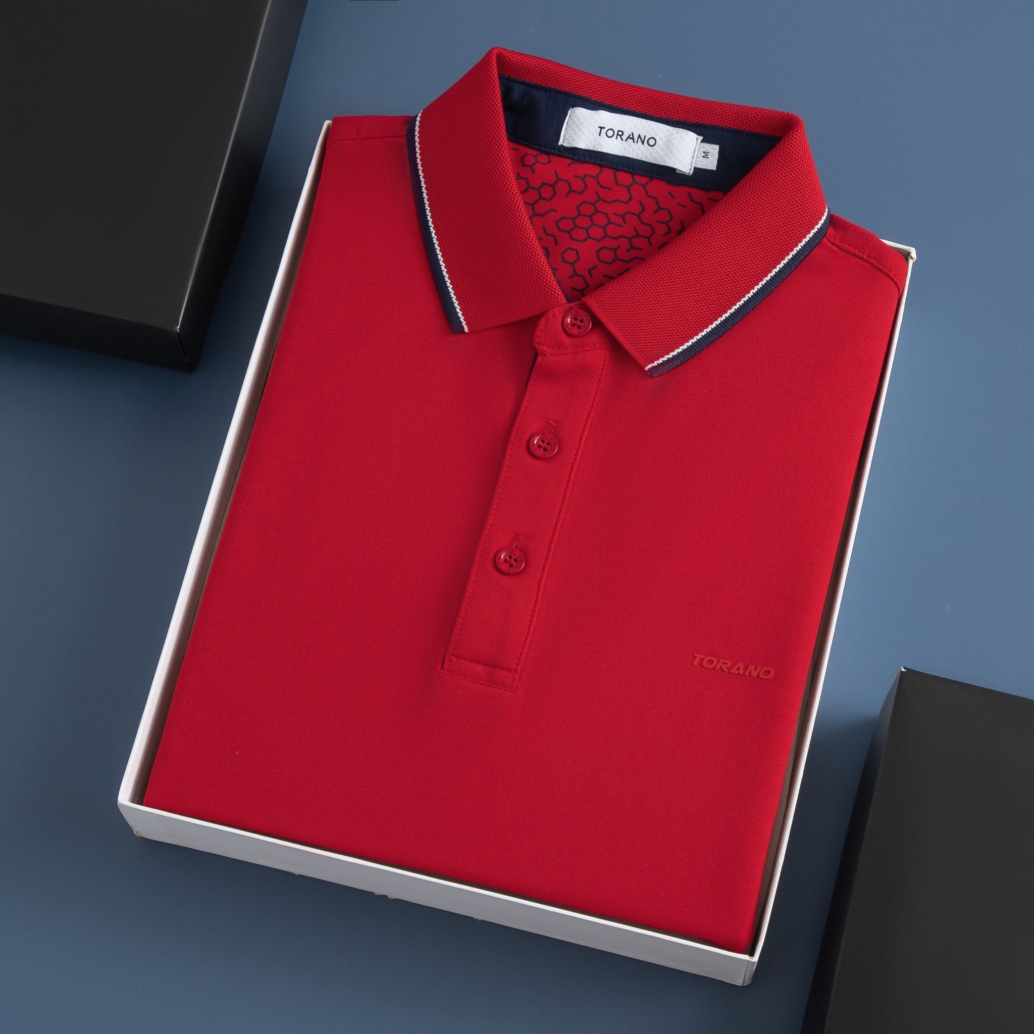  Áo polo trơn bo kẻ in logo Torano ngực GSTP845 