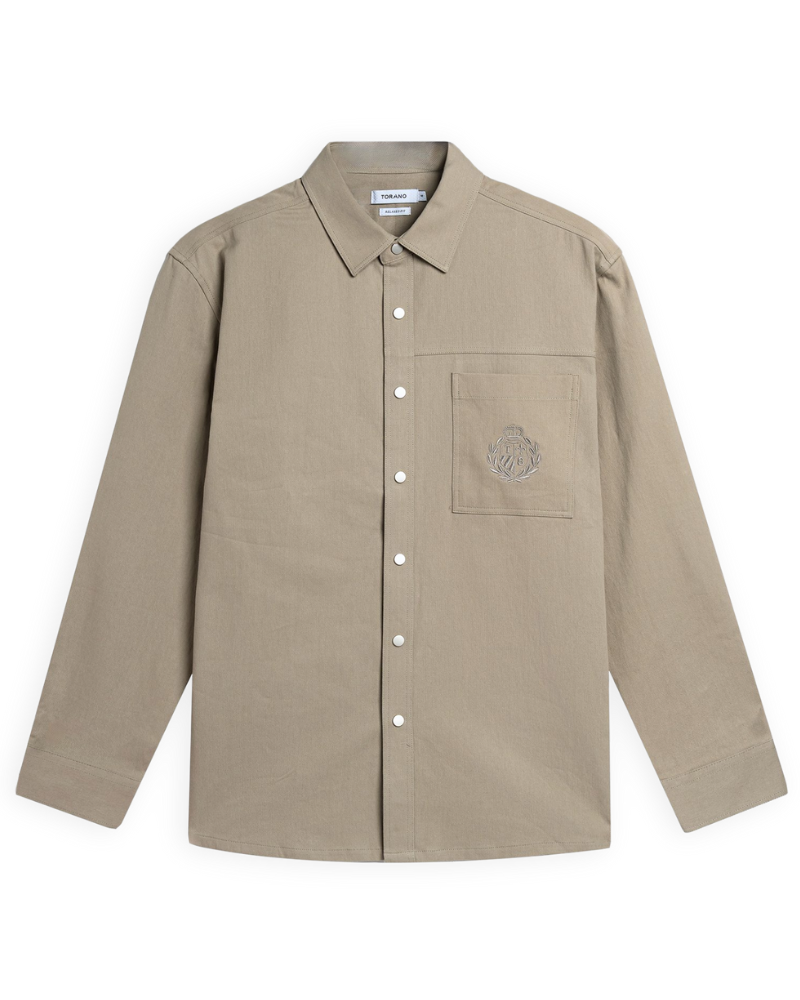 Sơ mi dài tay khaki relaxedfit thêu logo túi ốp GATB303