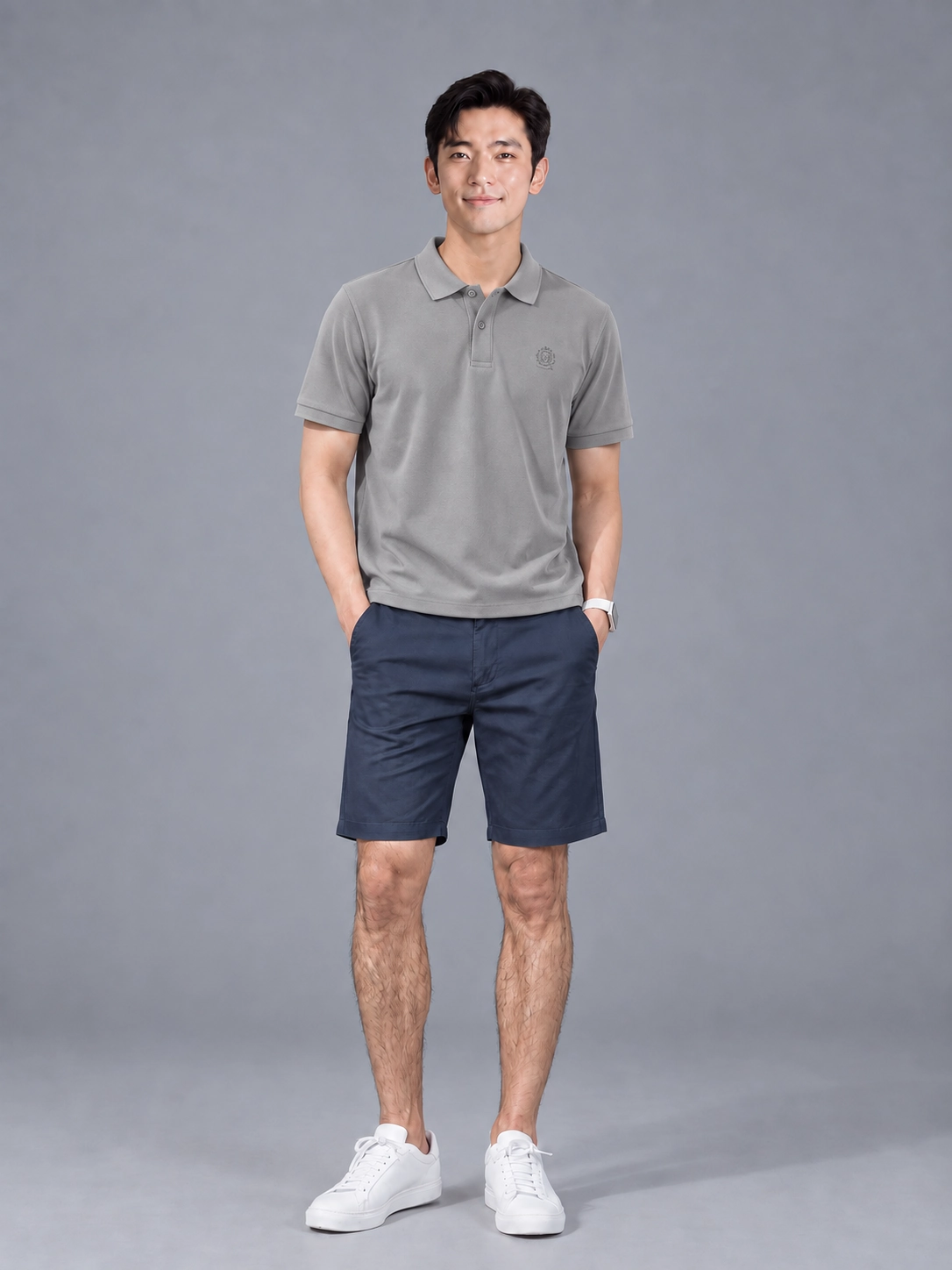 Áo polo nam trơn thêu logo ngực Pique Air GSTP601 — ảnh phẳng
