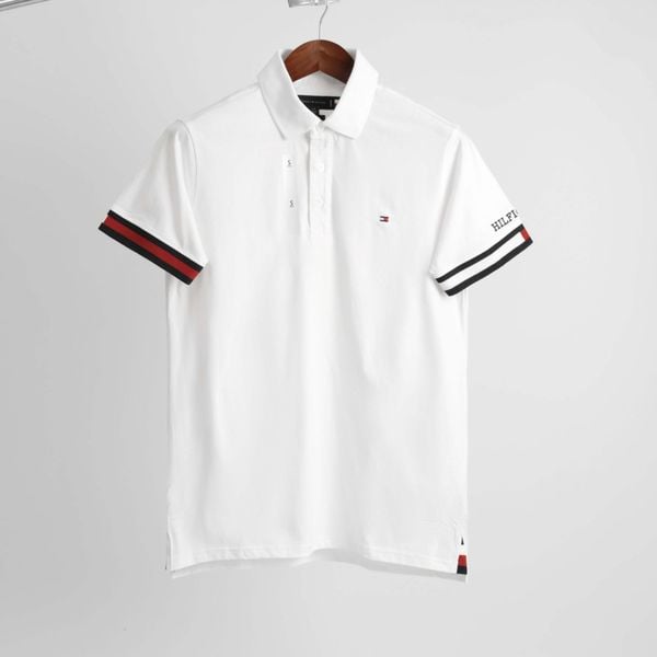  Áo Polo Tommy Hilfiger Slim Fit Flag Tipped In Fresh White | 78J9762 100 