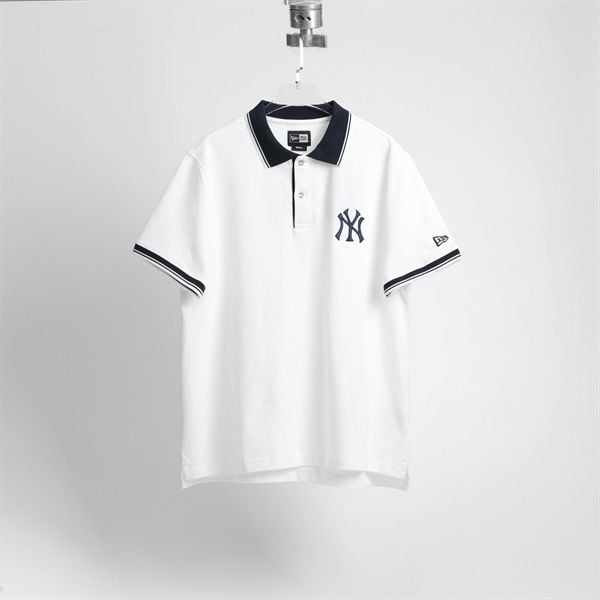  Polo New Era NY Trắng Cổ Viền Đen 
