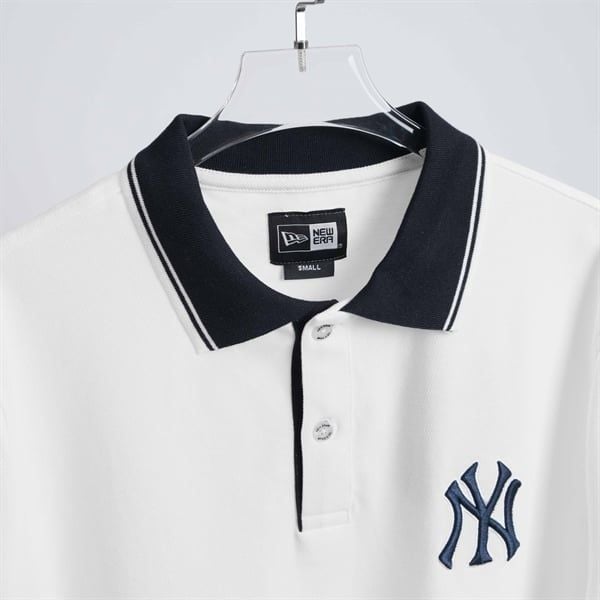  Polo New Era NY Trắng Cổ Viền Đen 