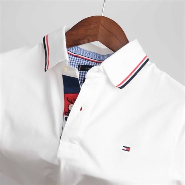  Polo Tommy Premuin Pique Sim Fit Trắng Basic Hàng Chính Hãng 