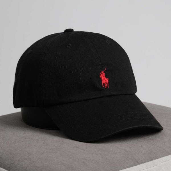  Mũ Nón Ralph Lauren Màu Đen Logo Đỏ 