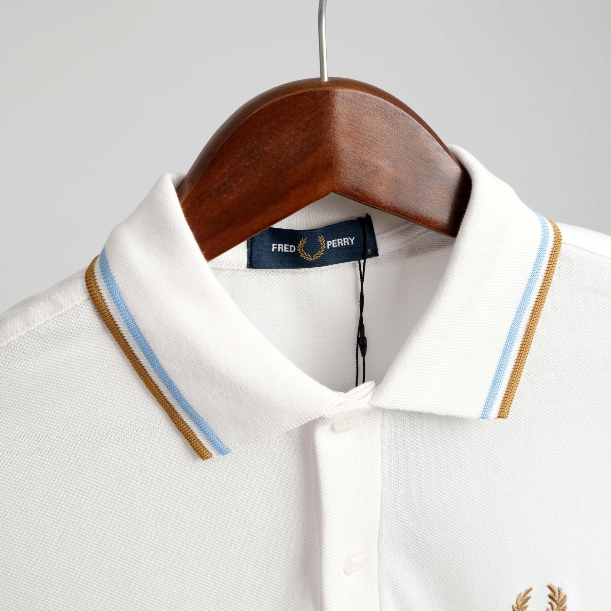  Polo Fred Perry Trắng Viền Xanh Nâu Hàng Chính Hãng 