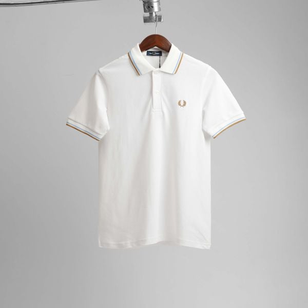  Polo Fred Perry Trắng Viền Xanh Nâu Hàng Chính Hãng 