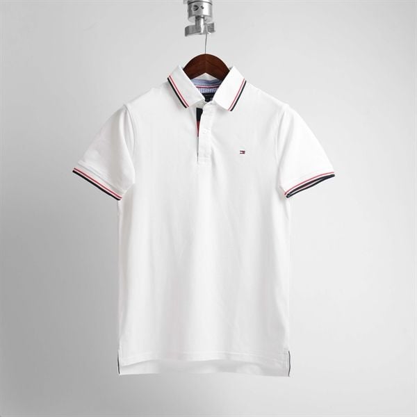  Polo Tommy Premuin Pique Sim Fit Trắng Basic Hàng Chính Hãng 