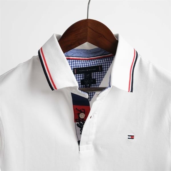  Polo Tommy Premuin Pique Sim Fit Trắng Basic Hàng Chính Hãng 