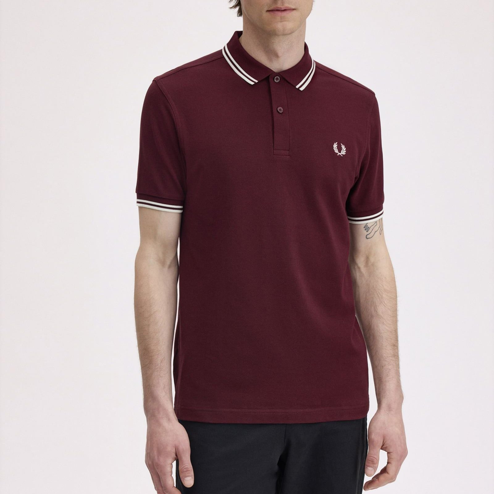  Polo Fred Perry Đỏ Mận Viền Hàng Chính Hãng 